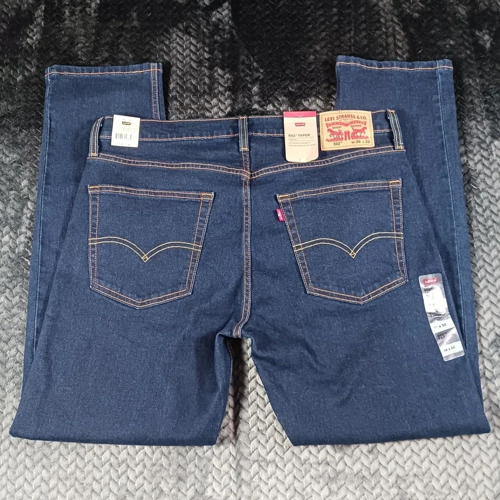 Levi's 502 Taper Fit Jeans Men's Stretch Dark Blue Denim Size 36x32